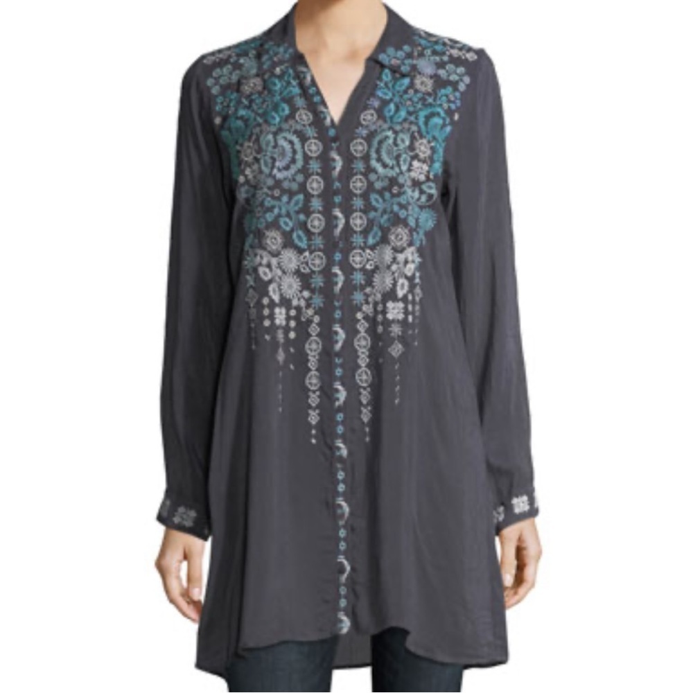 Johnny Was Skye Long Sleeve Embroidered Georgette Tunic